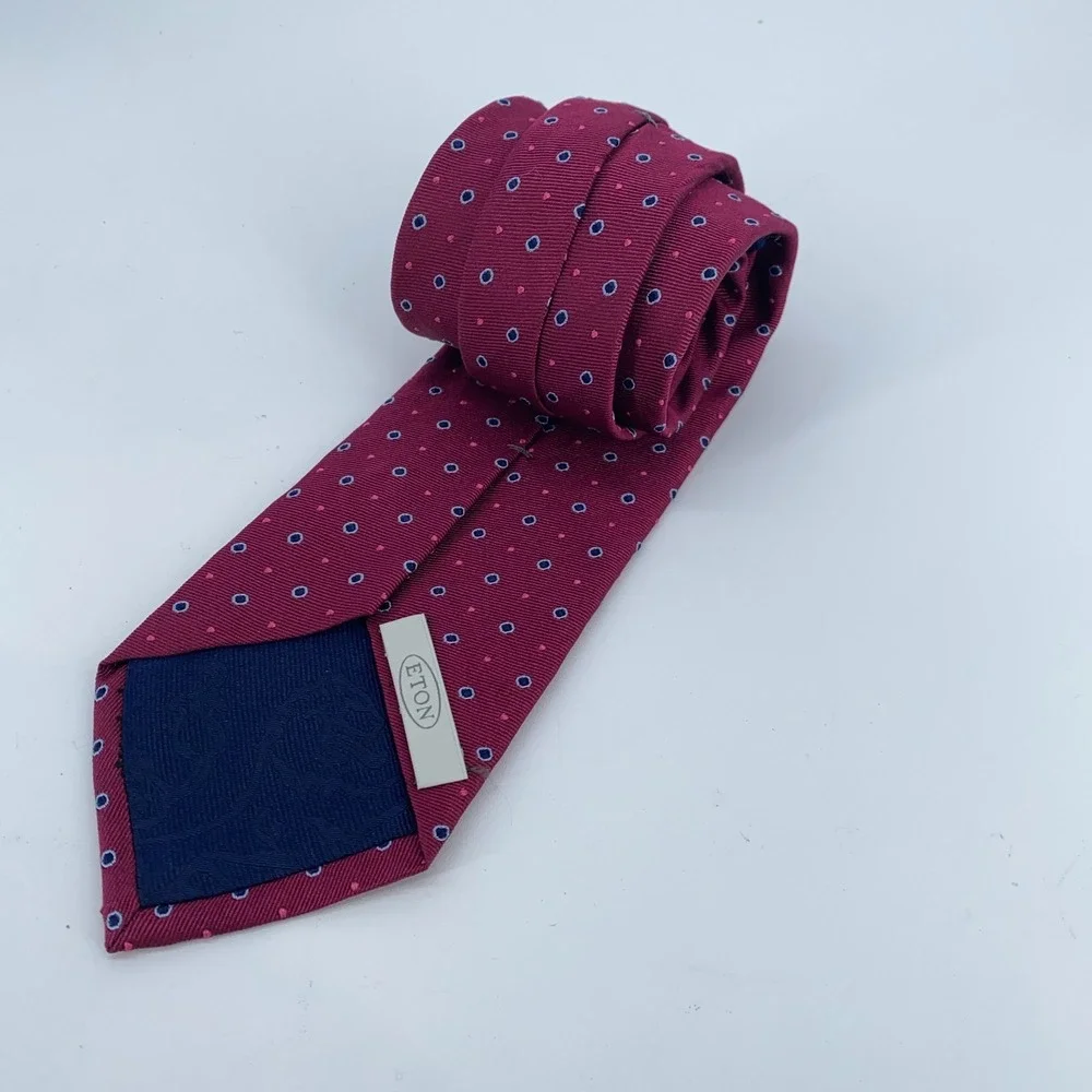 Eton Tie Men‎ One Size Maroon Navy Circle Silk Classic Luxury Necktie Italy Made